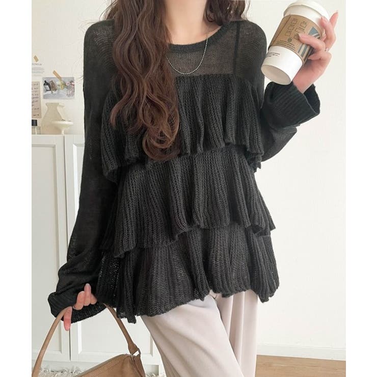 ふんわり大人フェミニン♪ティアードフリルモヘアタッチメッシュ編みニット（長袖） | Classical Elf  | 詳細画像19 