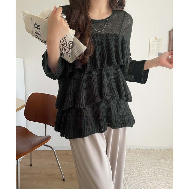 ふんわり大人フェミニン♪ティアードフリルモヘアタッチメッシュ編みニット（長袖） | Classical Elf  | 詳細画像20 