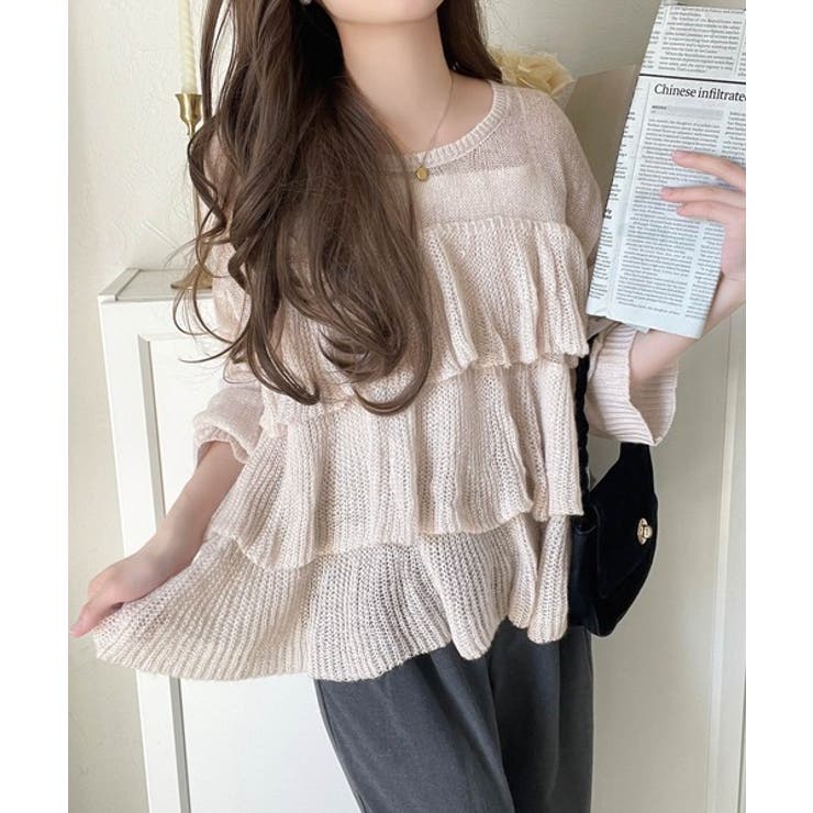 ふんわり大人フェミニン♪ティアードフリルモヘアタッチメッシュ編みニット（長袖） | Classical Elf  | 詳細画像23 