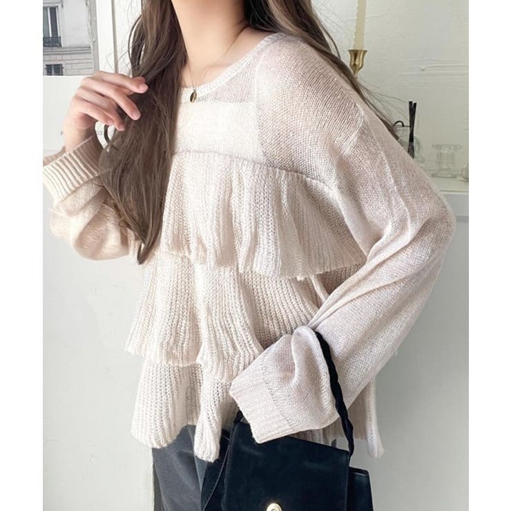 ふんわり大人フェミニン♪ティアードフリルモヘアタッチメッシュ編みニット（長袖） | Classical Elf  | 詳細画像24 