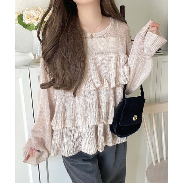 ふんわり大人フェミニン♪ティアードフリルモヘアタッチメッシュ編みニット（長袖） | Classical Elf  | 詳細画像26 