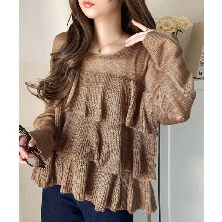 ふんわり大人フェミニン♪ティアードフリルモヘアタッチメッシュ編みニット（長袖） | Classical Elf  | 詳細画像29 