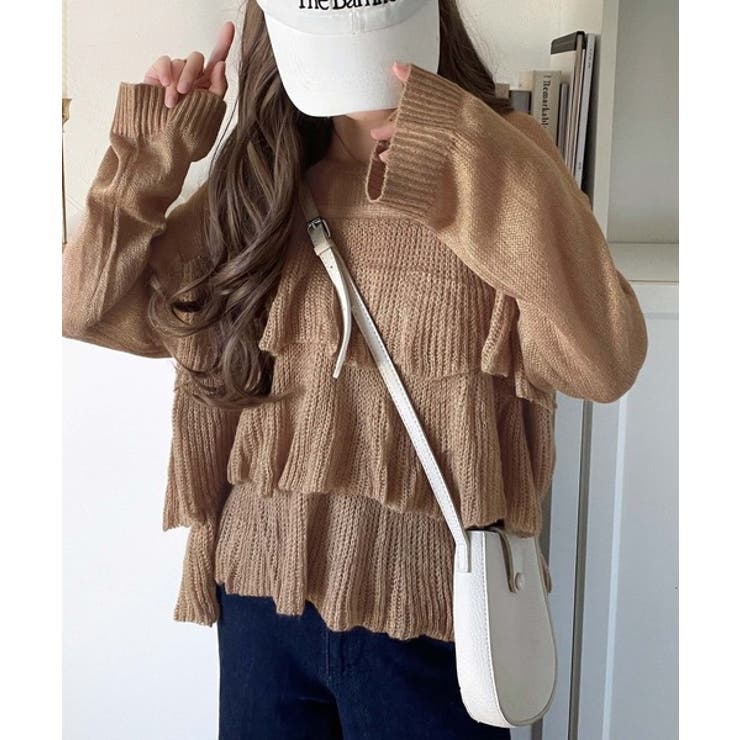 ふんわり大人フェミニン♪ティアードフリルモヘアタッチメッシュ編み