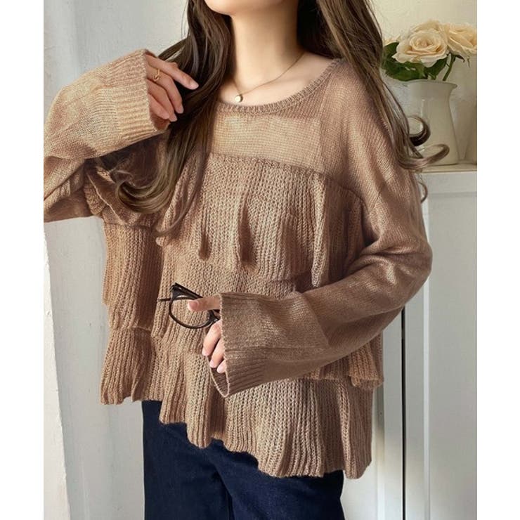 ふんわり大人フェミニン♪ティアードフリルモヘアタッチメッシュ編みニット（長袖） | Classical Elf  | 詳細画像32 