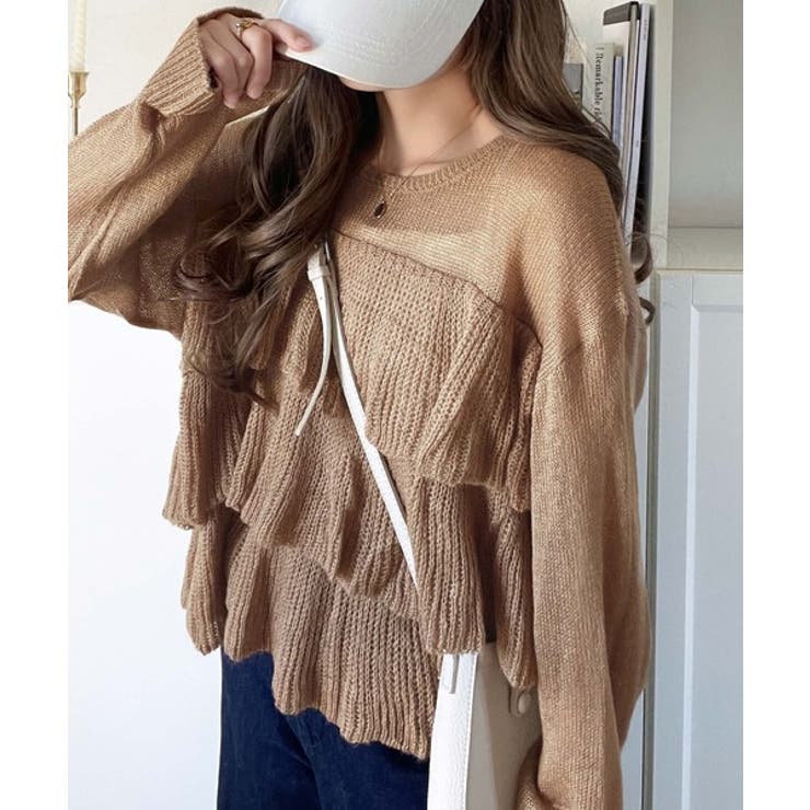 ふんわり大人フェミニン♪ティアードフリルモヘアタッチメッシュ編みニット（長袖） | Classical Elf  | 詳細画像33 