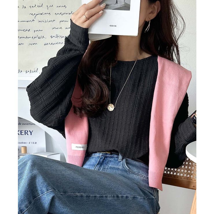 ブラック | ゆったりシルエットでこなれ感をプラス。フクレジャガードトップス（長袖） | Classical Elf 