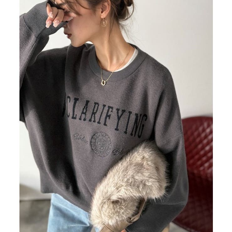 チャコール | カレッジスタイルで秋めく。トレンド感たっぷりのエンブレムロゴ入りダブルジャガード… | Classical Elf 