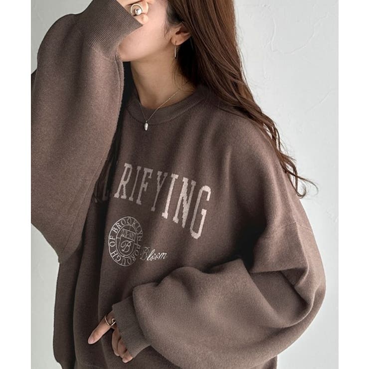 ブラウン | カレッジスタイルで秋めく。トレンド感たっぷりのエンブレムロゴ入りダブルジャガード… | Classical Elf 