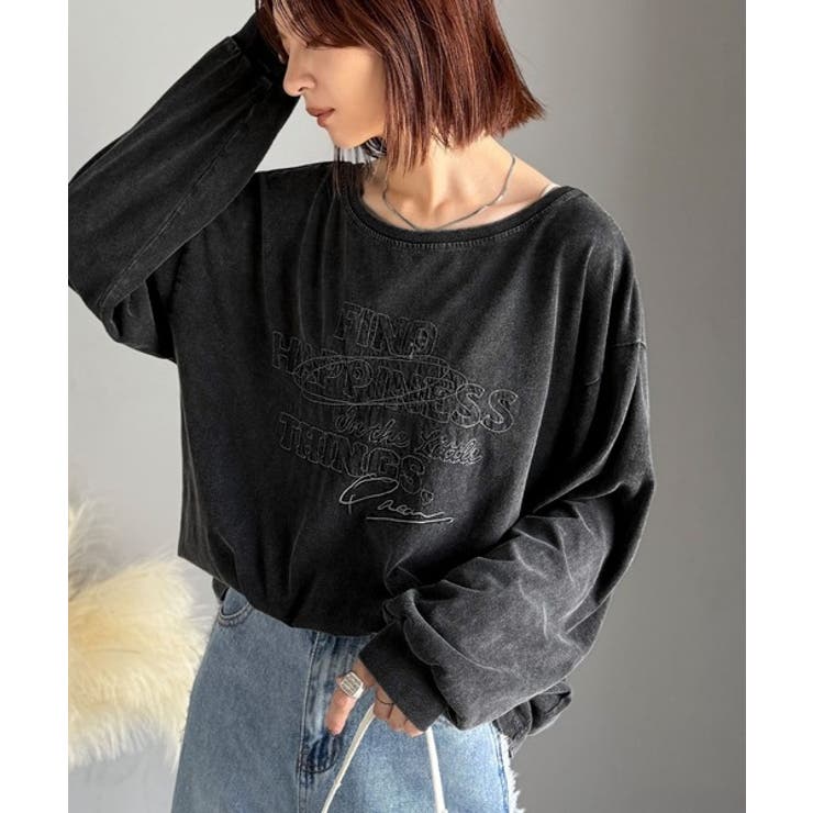 チャコール | 古着感のある緩さが今っぽ可愛い。綿100％前後2WAYワイドネックロンTEE（長… | Classical Elf 