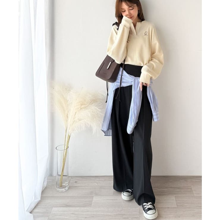 洒落感アップのこなれT。胸刺繍ワッフルオーバーサイズキーネックロンT（長袖） | Classical Elf  | 詳細画像10 