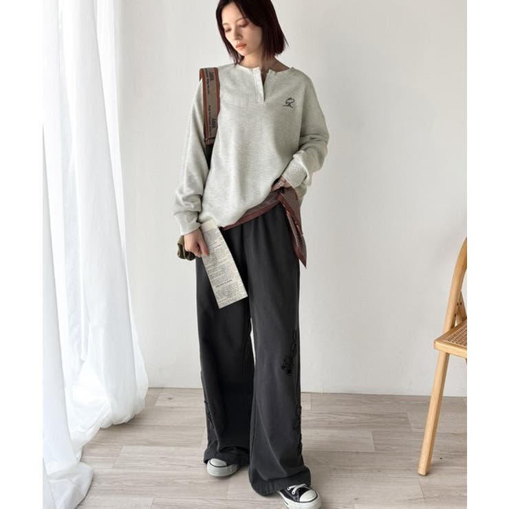 洒落感アップのこなれT。胸刺繍ワッフルオーバーサイズキーネックロンT（長袖） | Classical Elf  | 詳細画像16 