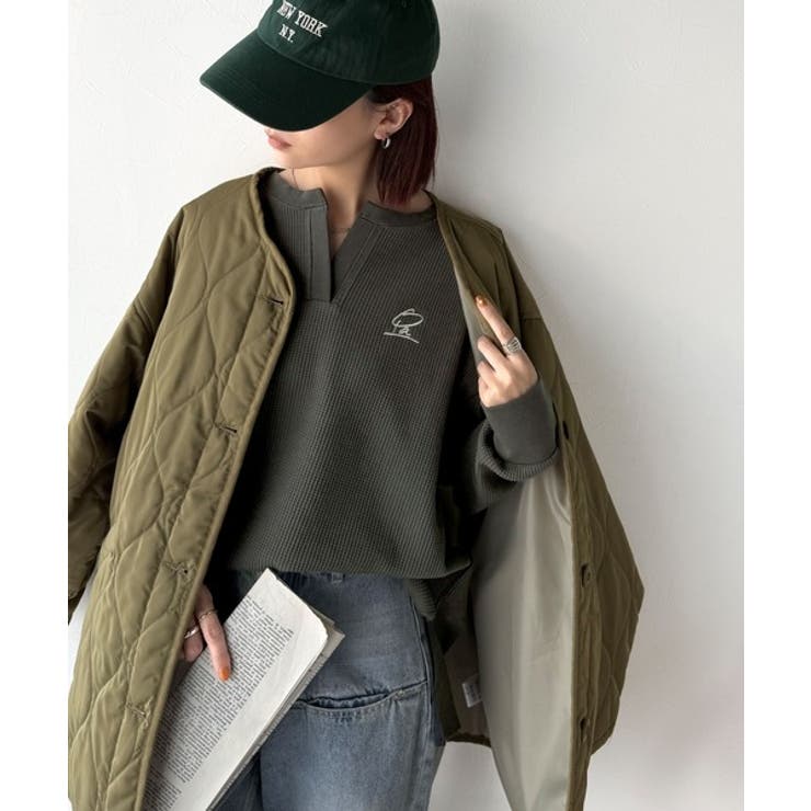 洒落感アップのこなれT。胸刺繍ワッフルオーバーサイズキーネックロンT（長袖） | Classical Elf  | 詳細画像22 