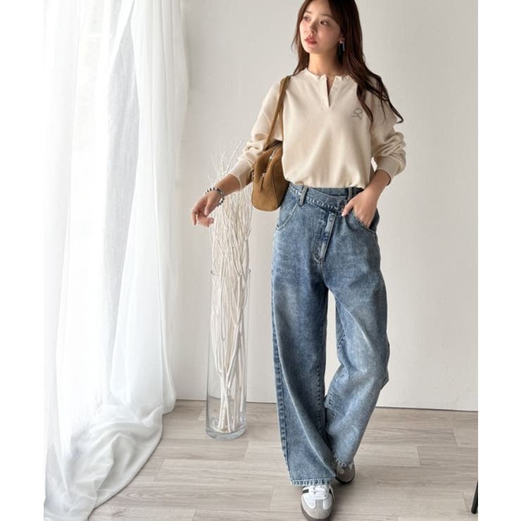 洒落感アップのこなれT。胸刺繍ワッフルオーバーサイズキーネックロンT（長袖） | Classical Elf  | 詳細画像29 