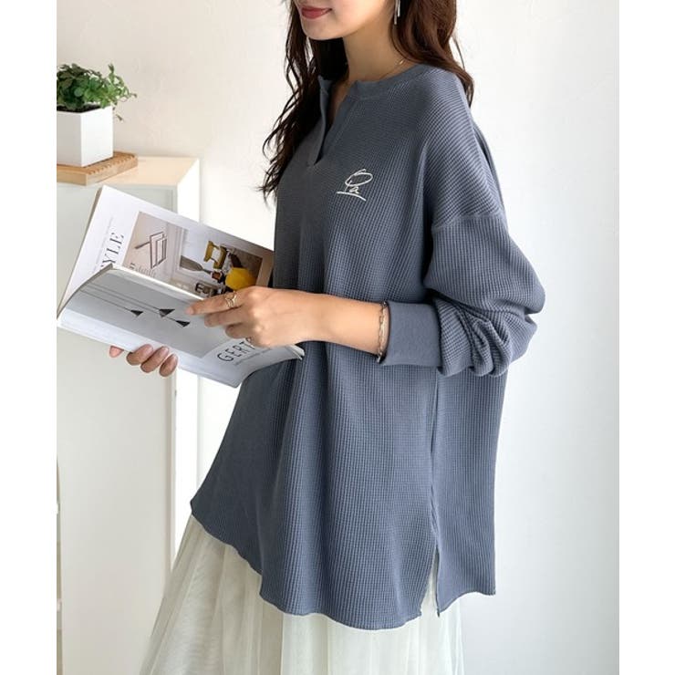 洒落感アップのこなれT。胸刺繍ワッフルオーバーサイズキーネックロンT（長袖） | Classical Elf  | 詳細画像33 