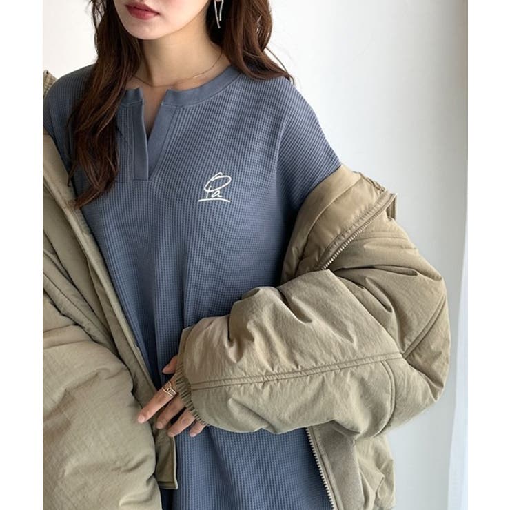 洒落感アップのこなれT。胸刺繍ワッフルオーバーサイズキーネックロンT（長袖） | Classical Elf  | 詳細画像34 