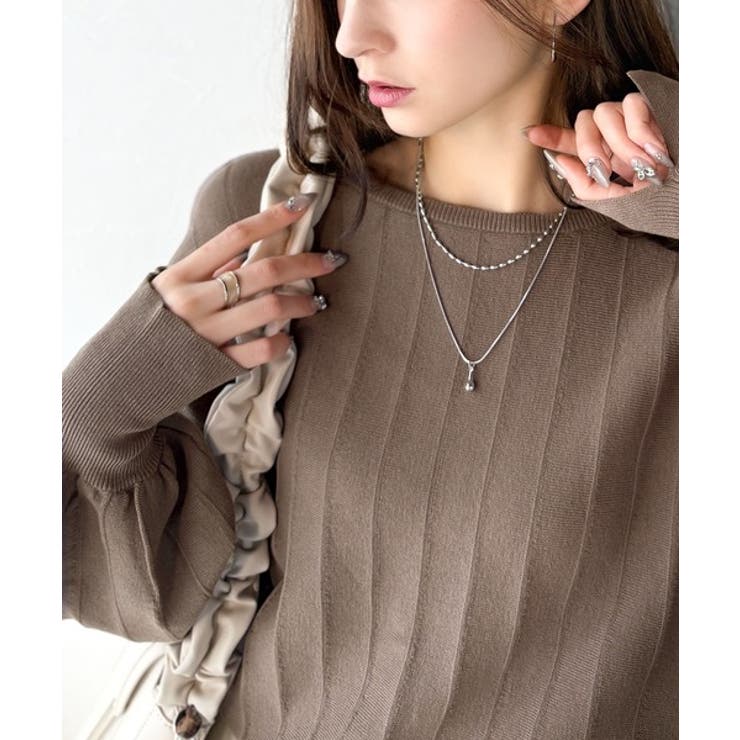 モカ | 大人のカジュアルを極める。タック編み袖口スリットパフニット | Classical Elf 