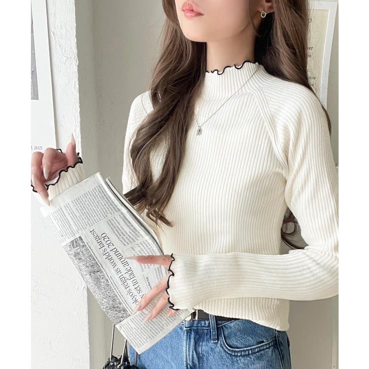 華奢見え叶える程よいフィット感。配色メロウリブニットトップス（長袖） | Classical Elf  | 詳細画像3 