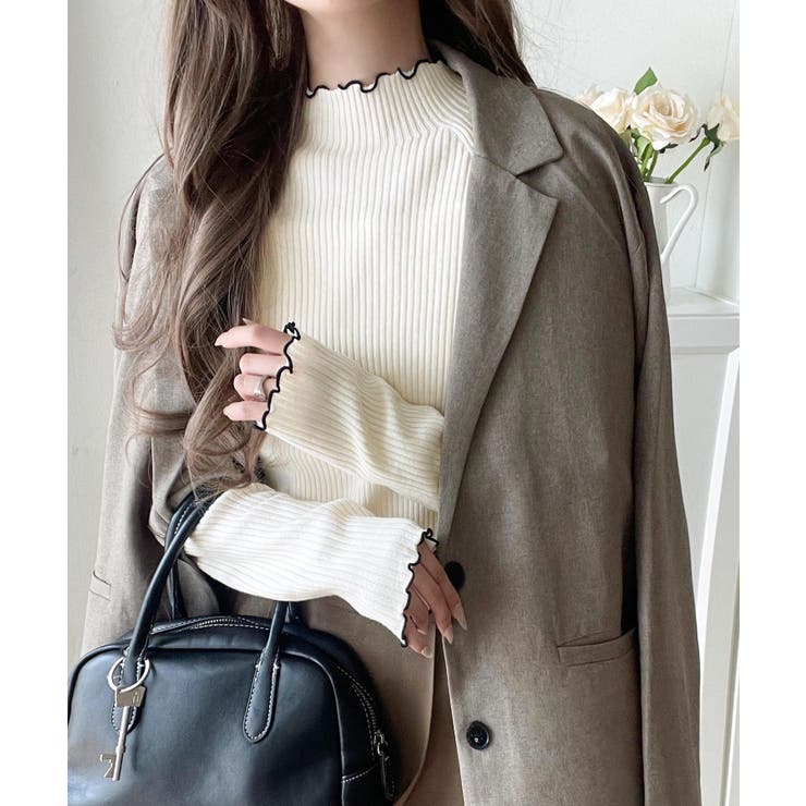 華奢見え叶える程よいフィット感。配色メロウリブニットトップス（長袖） | Classical Elf  | 詳細画像6 