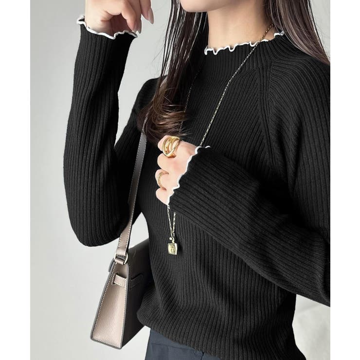 華奢見え叶える程よいフィット感。配色メロウリブニットトップス（長袖） | Classical Elf  | 詳細画像9 