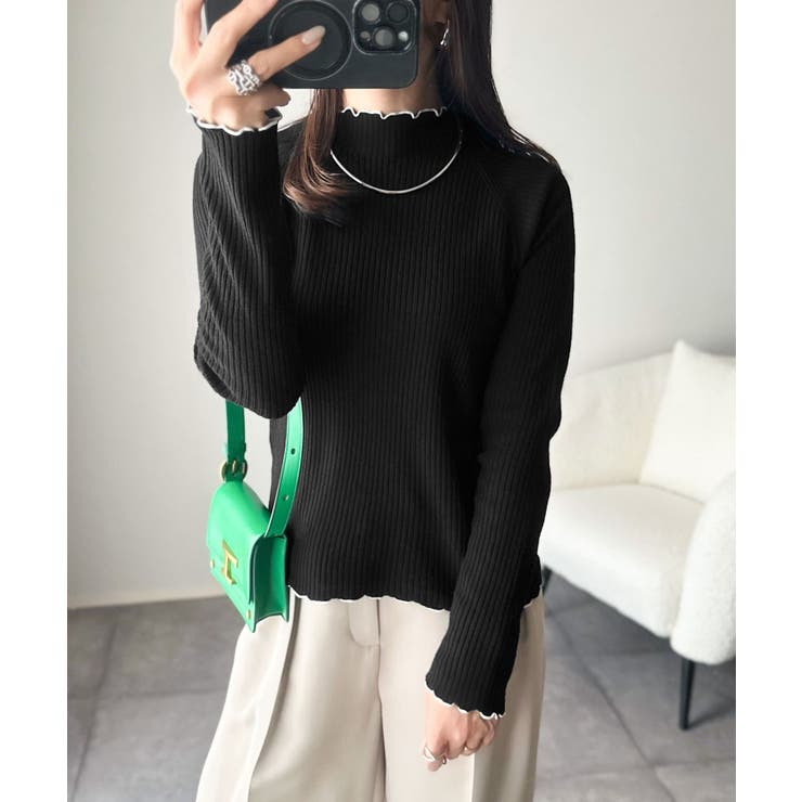 華奢見え叶える程よいフィット感。配色メロウリブニットトップス（長袖） | Classical Elf  | 詳細画像10 