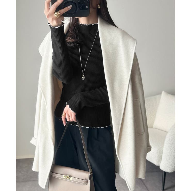 華奢見え叶える程よいフィット感。配色メロウリブニットトップス（長袖） | Classical Elf  | 詳細画像11 