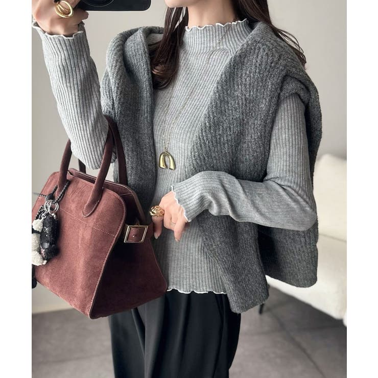 華奢見え叶える程よいフィット感。配色メロウリブニットトップス（長袖） | Classical Elf  | 詳細画像15 