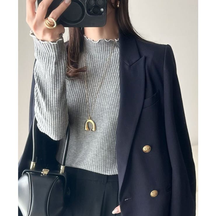 華奢見え叶える程よいフィット感。配色メロウリブニットトップス（長袖） | Classical Elf  | 詳細画像16 