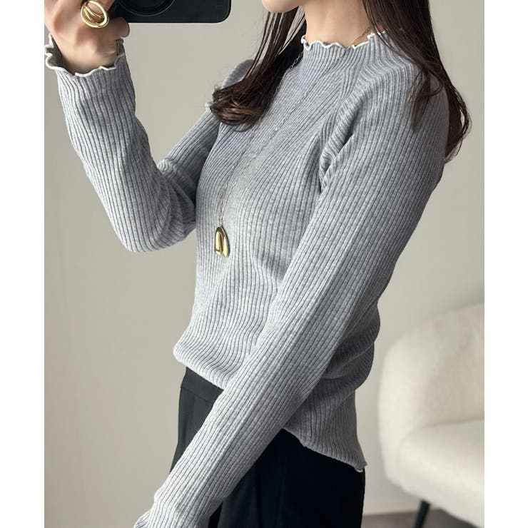 華奢見え叶える程よいフィット感。配色メロウリブニットトップス（長袖） | Classical Elf  | 詳細画像17 