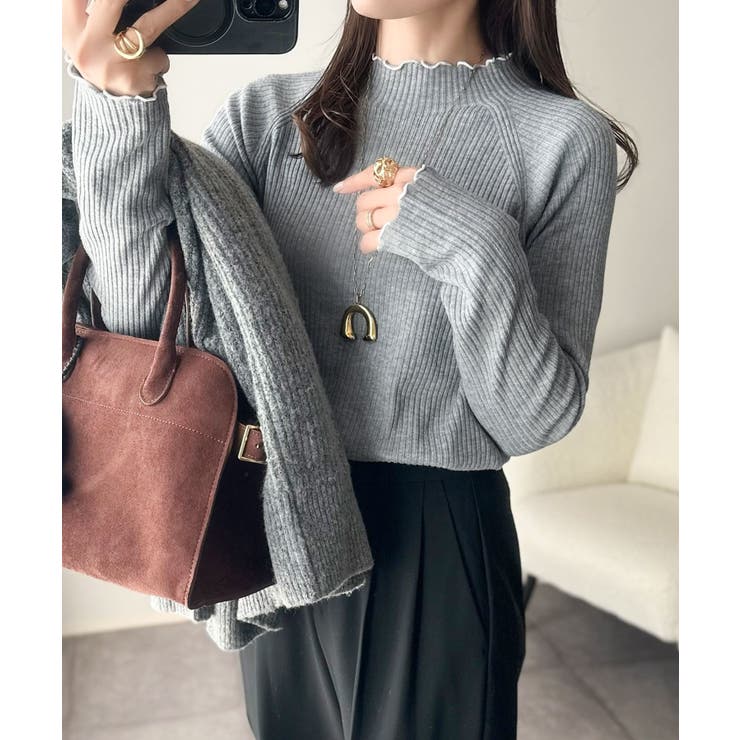 華奢見え叶える程よいフィット感。配色メロウリブニットトップス（長袖） | Classical Elf  | 詳細画像18 