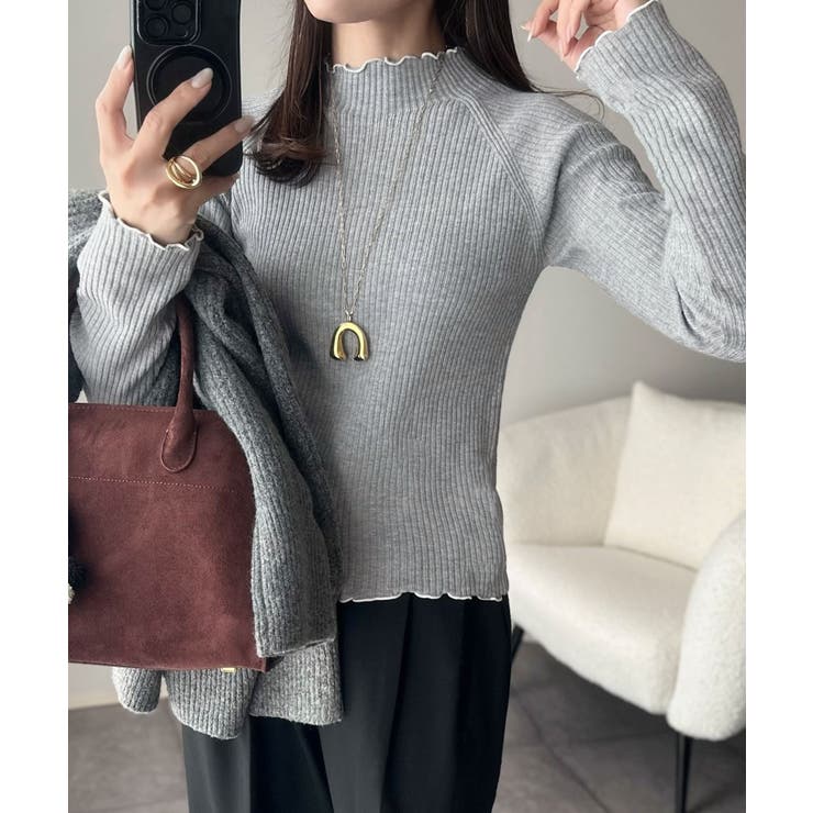 華奢見え叶える程よいフィット感。配色メロウリブニットトップス（長袖） | Classical Elf  | 詳細画像19 