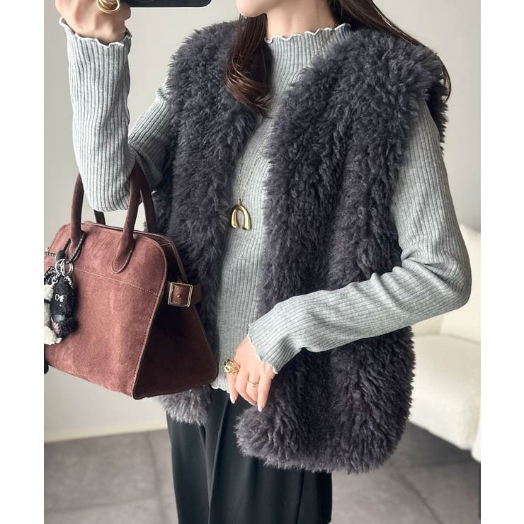 華奢見え叶える程よいフィット感。配色メロウリブニットトップス（長袖） | Classical Elf  | 詳細画像21 