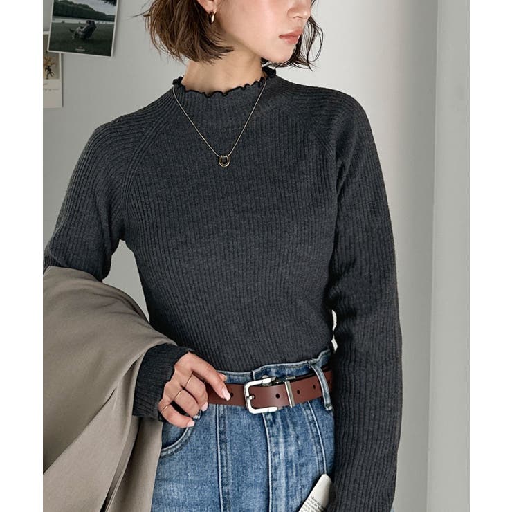 華奢見え叶える程よいフィット感。配色メロウリブニットトップス（長袖） | Classical Elf  | 詳細画像23 