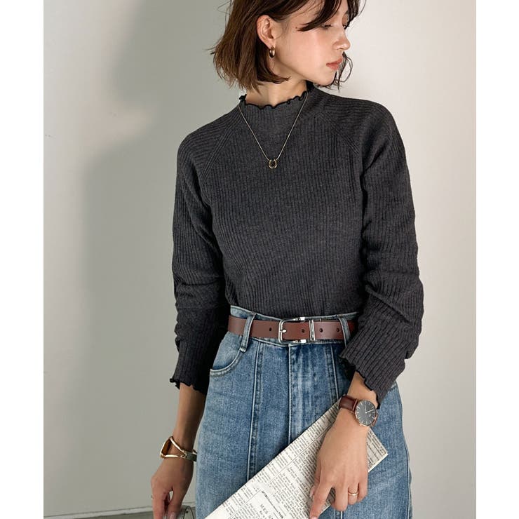 華奢見え叶える程よいフィット感。配色メロウリブニットトップス（長袖） | Classical Elf  | 詳細画像24 