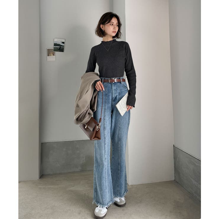 華奢見え叶える程よいフィット感。配色メロウリブニットトップス（長袖） | Classical Elf  | 詳細画像27 