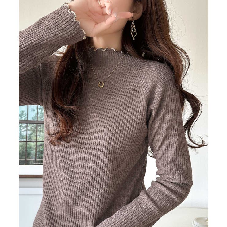 華奢見え叶える程よいフィット感。配色メロウリブニットトップス（長袖） | Classical Elf  | 詳細画像28 