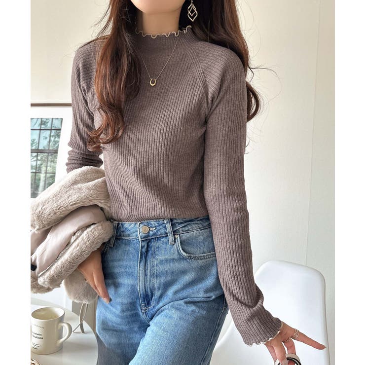 華奢見え叶える程よいフィット感。配色メロウリブニットトップス（長袖） | Classical Elf  | 詳細画像31 