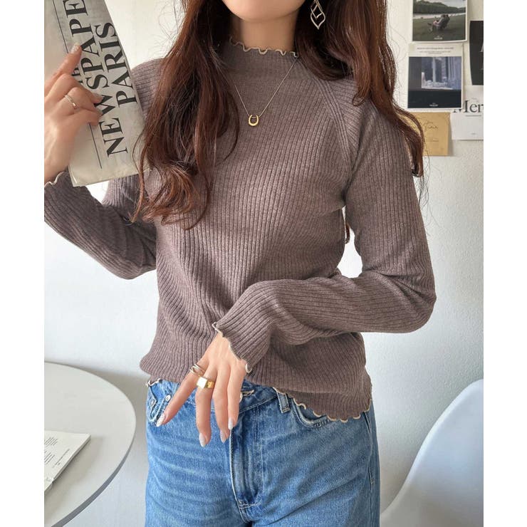 華奢見え叶える程よいフィット感。配色メロウリブニットトップス（長袖） | Classical Elf  | 詳細画像33 