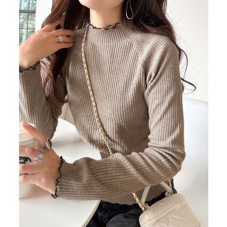 華奢見え叶える程よいフィット感。配色メロウリブニットトップス（長袖） | Classical Elf  | 詳細画像34 