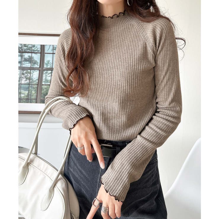 華奢見え叶える程よいフィット感。配色メロウリブニットトップス（長袖） | Classical Elf  | 詳細画像35 