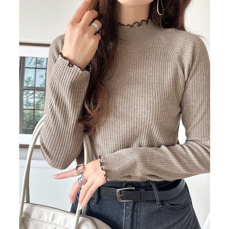 華奢見え叶える程よいフィット感。配色メロウリブニットトップス（長袖） | Classical Elf  | 詳細画像37 