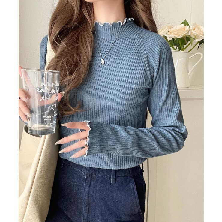 華奢見え叶える程よいフィット感。配色メロウリブニットトップス（長袖） | Classical Elf  | 詳細画像43 