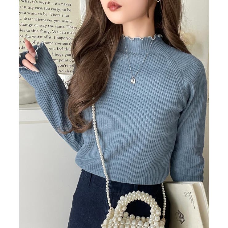 華奢見え叶える程よいフィット感。配色メロウリブニットトップス（長袖） | Classical Elf  | 詳細画像44 