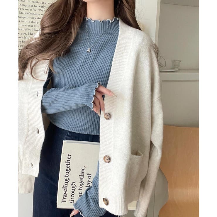 華奢見え叶える程よいフィット感。配色メロウリブニットトップス（長袖） | Classical Elf  | 詳細画像45 