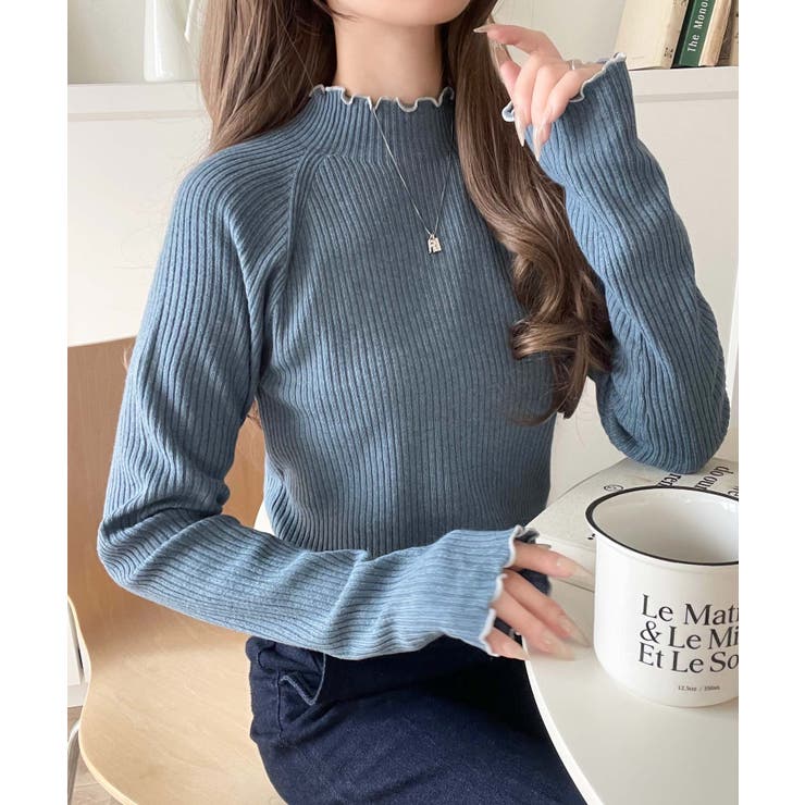 華奢見え叶える程よいフィット感。配色メロウリブニットトップス（長袖） | Classical Elf  | 詳細画像46 