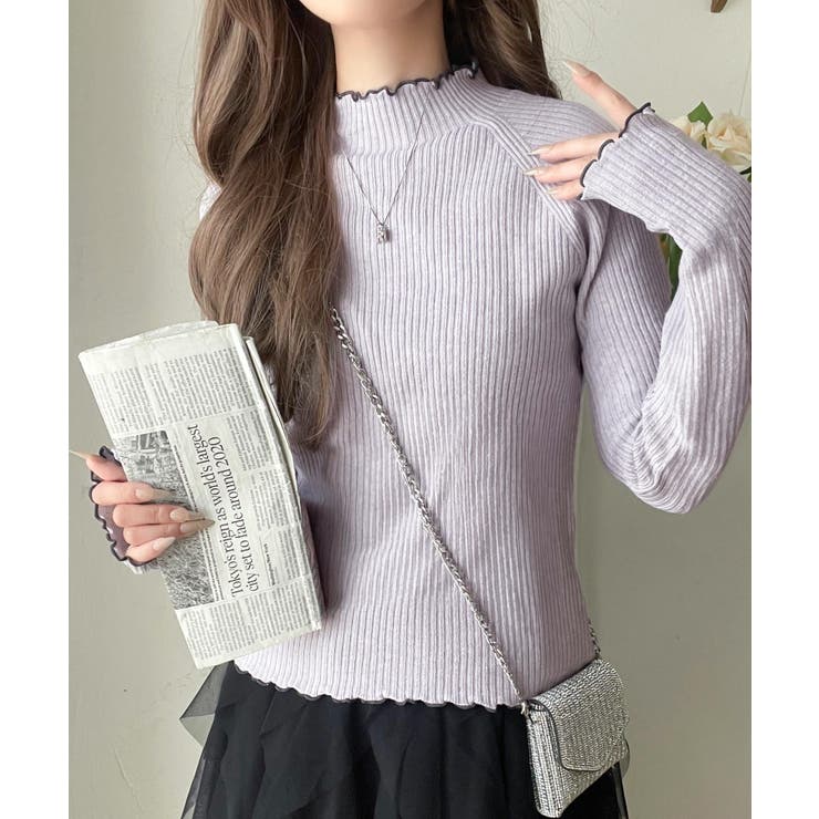 華奢見え叶える程よいフィット感。配色メロウリブニットトップス（長袖） | Classical Elf  | 詳細画像50 