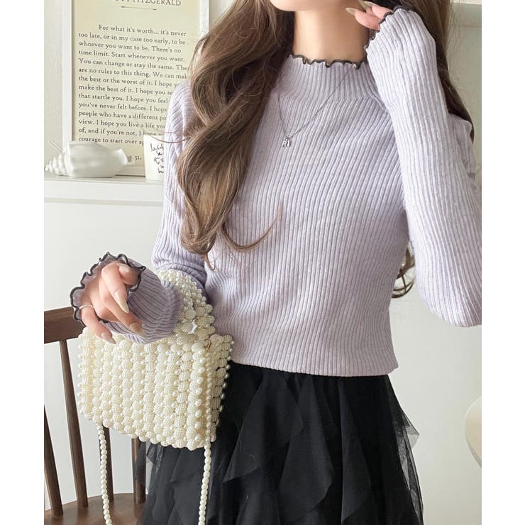 華奢見え叶える程よいフィット感。配色メロウリブニットトップス（長袖） | Classical Elf  | 詳細画像52 