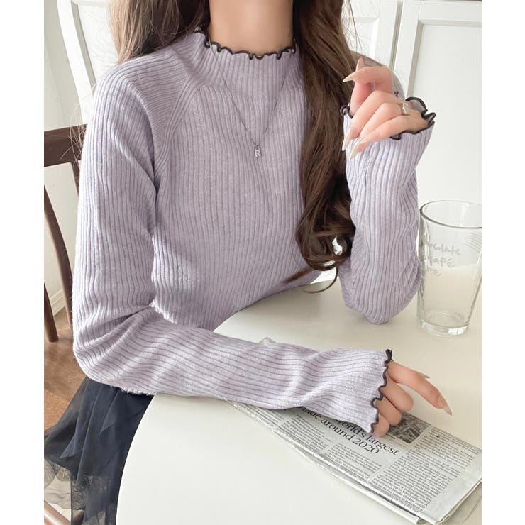 華奢見え叶える程よいフィット感。配色メロウリブニットトップス（長袖） | Classical Elf  | 詳細画像53 