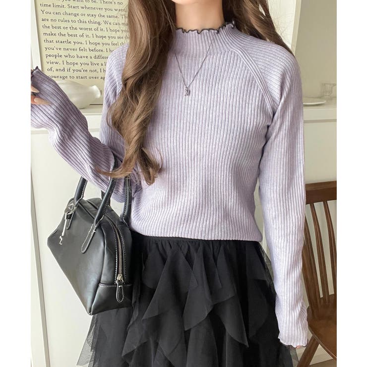 華奢見え叶える程よいフィット感。配色メロウリブニットトップス（長袖） | Classical Elf  | 詳細画像54 