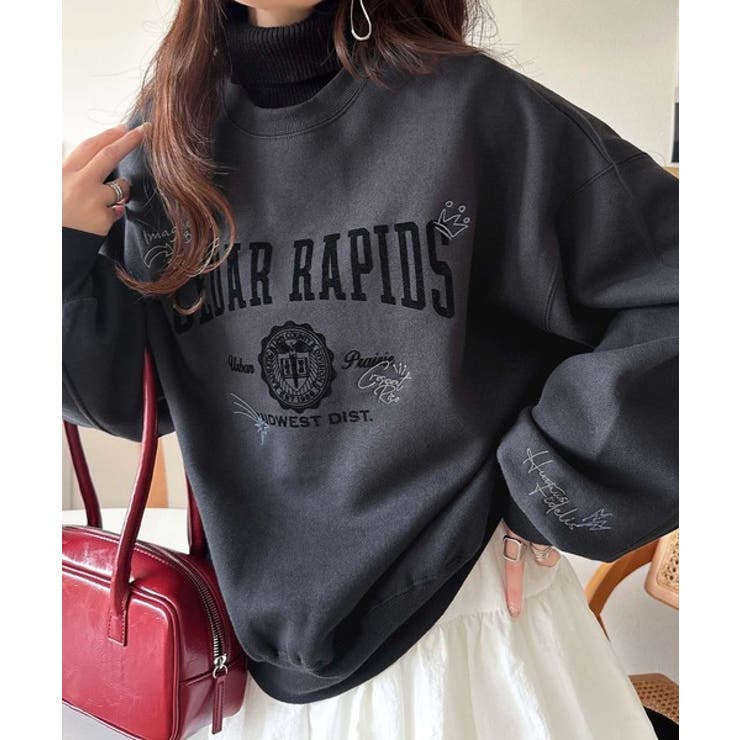 今っぽカジュアルの本命スウェット♪エンブレム風らくがき刺繍入りフロッキープリント… | Classical Elf  | 詳細画像9 