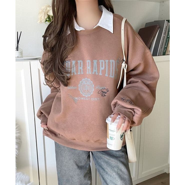 今っぽカジュアルの本命スウェット♪エンブレム風らくがき刺繍入りフロッキープリント… | Classical Elf  | 詳細画像10 